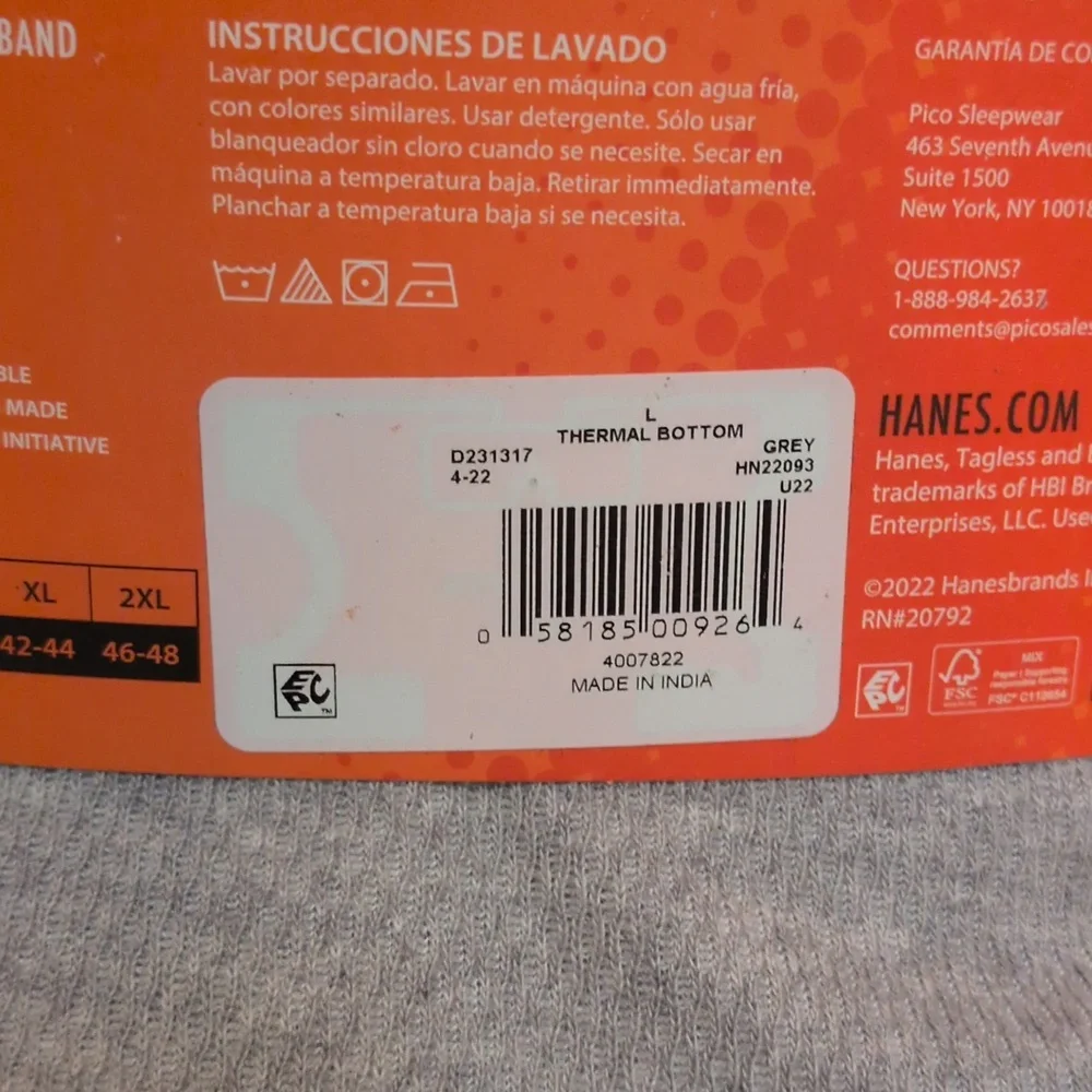 Hanes Men's Gray Thermal Waffle Knit Warming Pants Size Large - New